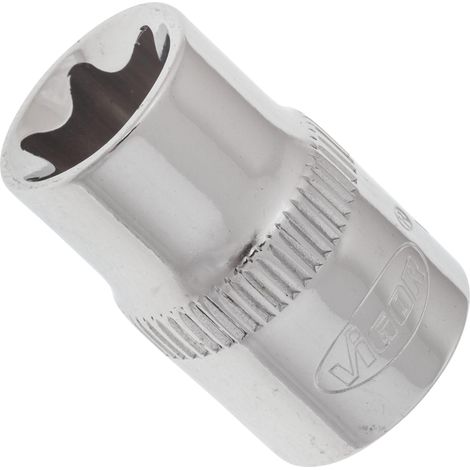 Vigor Carré femelle entraînement 10 = 3/8 pouce Douille TORX pour profil TORX extérieur - Carré creux 10 mm (3/8 pouce) - Profil TORX extérieur - Ouverture de clé: E 14 - Longueur totale: 28 mm - V2 (1/2)