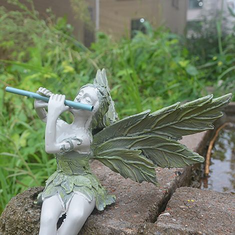 Fée Magique Décoration de Jardin, Elfes Assis Figurines Statue Résine Mangeoire d'oiseaux Ornement Cour d'intérieur d'extérieur Artisanat Paysager-14x17x20cm (1/5)
