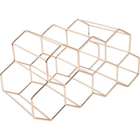Support A Vin - En Fer Avec Revêtement En Poudre - Design Hexagonal Nid D'Abeille - Pour Comptoir Bar Cuisine Cave - Capacité 9 Bouteilles - 14x7 5x7 5 Pouces