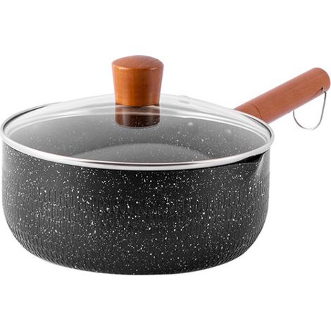 Casserole antiadhésive avec bec verseur, facile à nettoyer, pot en pierre médicinale, poignée en bois pour nouilles au lait. (1/2)
