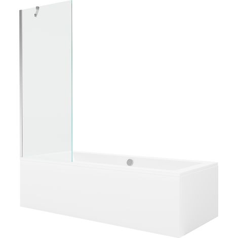 Mexen Cube Rechteckige Badewanne 180 x 80 cm mit Verkleidung und 1-flügeliger 70 cm Spritzwand, transparent, Chrom (1/5)