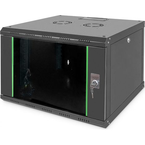 DIGITUS Armoire réseau Boîtier Mural 19 Pouces Unique 600 mm de Profondeur - Noir 7HE 600 mm de Profondeur, Noir.