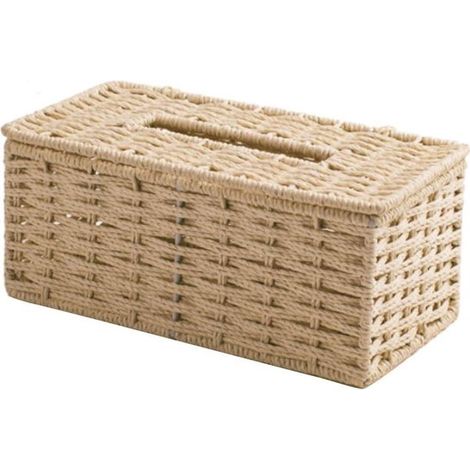 Porta fazzoletti/portatovaglioli in rattan, decorazione per soggiorno, stile vintage, 22 x 12 x 9 cm, beige (1/5)
