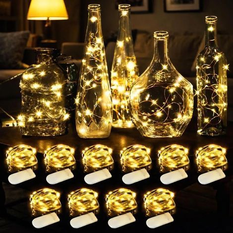 10 guirlandes lumineuses LED blanc chaud, chacune composée de 20 perles LED, alimentées par piles, d'une longueur de 2 mètres, idéales pour la décoration, les mariages, les fêtes et les soirées d'été. (1/5)