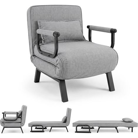 COSTWAY 3 en 1 Fauteuil Lit Convertible 1 Place Pliable (Gris Clair) (1/5)