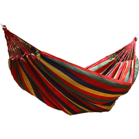 Hamac de jardin en polyester et coton, simple ou double, supportant jusqu'à 200 kg, anti-basculement, portable, pour le camping, l'intérieur, la terrasse ou le jardin (rouge). (1/4)