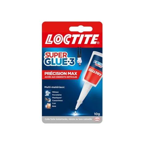 Loctite Super Glue-3 Précision Max, colle forte pour réparations précises, colle liquide tous matériaux, colle transparente à séchage rapide, flacon 10 g