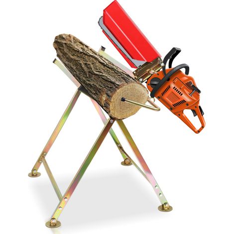 SWANEW Supporto per tronchi in metallo dorato con supporto per motosega - Regolabile (1/5)