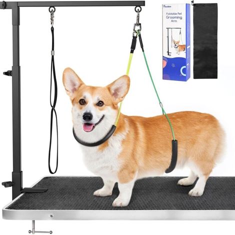 Bras de toilettage pliable pour chien – Hauteur réglable jusqu'à 74 cm – 3 colliers de serrage – Aluminium et acier inoxydable