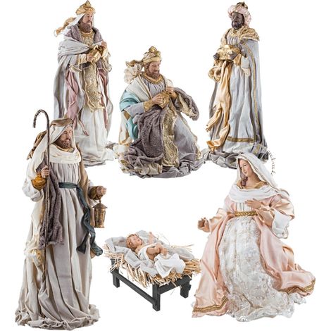 Natività completa in tessuto statue per presepe natalizio con accessori in metallo h 86 cm (1/5)