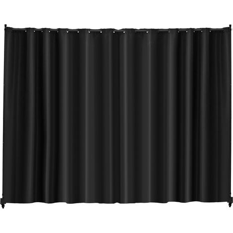 Paravent de séparation portable à roulettes avec support pour rideau, cloison autoportante pour bureau, chambre, salle à manger, bureau, noir (1/5)