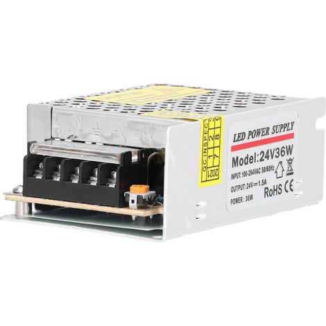 Alimentation à découpage régulée 36W 24V 1.5A pour ruban LED, transformateur de puissance pour équipements lumineux, source stable et compacte. (1/5)
