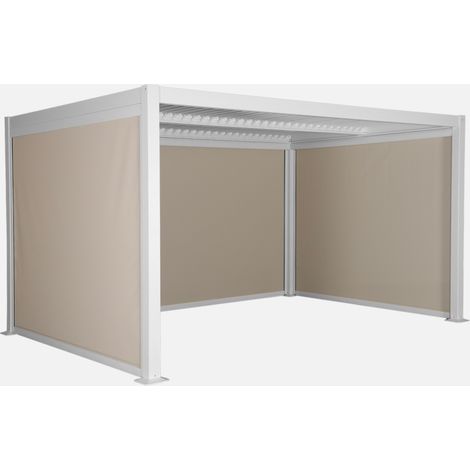 Pergola bioclimatica 3x4m in alluminio e acciaio +  2 tende 3m + 1 tenda 4m