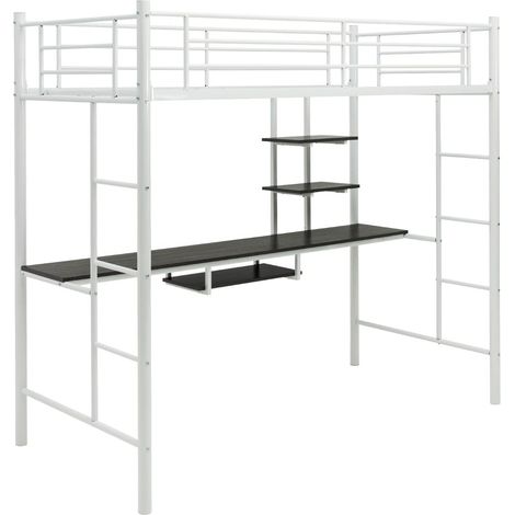 Metall-Hochbettgestell mit Schreibtisch, Leitern und Schutzgittern