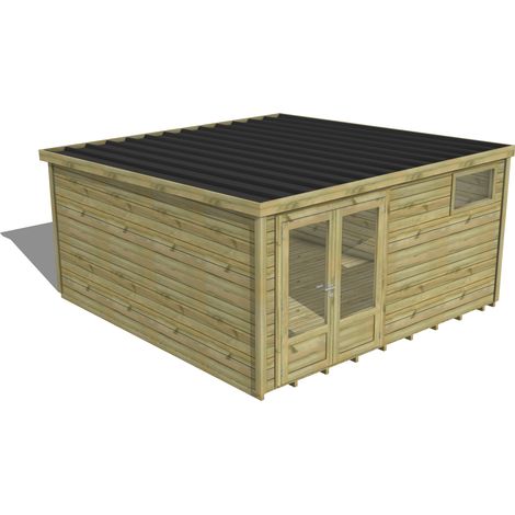 ABRI DE JARDIN bois traité 27mm, Essentiel, 4,3x4,3m, 19m2, Plancher (1/3)