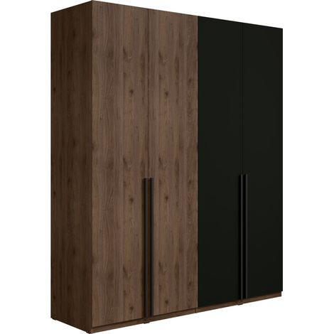 Armadio 4 porte NORVIK - Color noce e nero - Organizzazione ottimizzata con appendiabiti e scaffali