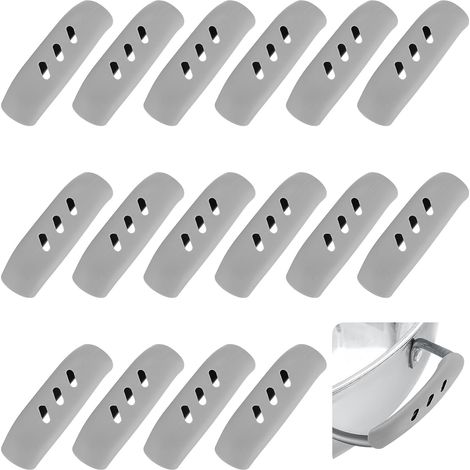 Lntyq 16 Pcs Poignées de Casserole en Silicone, Supports de Poignée de Casserole, Couvercles de Casserole en Silicone, Poignée en Silicone Résistant à Chaleur pour Cocottes Poêles à Frire, Gris/7,3 x (1/5)
