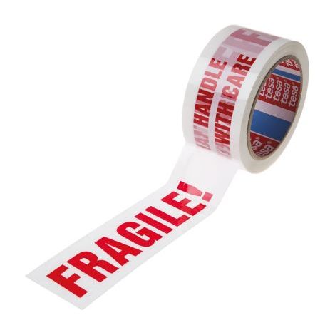 Ruban d'emballage PVC Rouge/Blanc 50mm x 66m, "FRAGILE", 6120 ( Prix pour 1 )