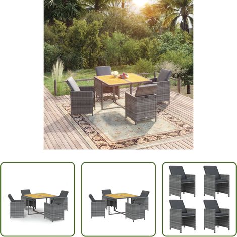 vidaXL Rattan - 5-tlg. Garten-Essgruppe mit Kissen Poly Rattan Grau (1/5)