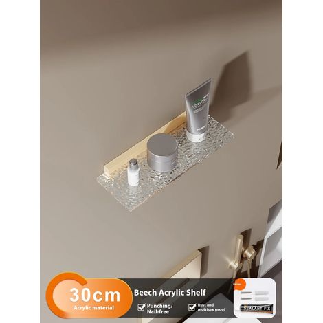(B2) Étagère de salle de bain en noyer, vasque en acrylique, support mural pour WC, rangement pour produits cosmétiques, plateau simple (1/5)