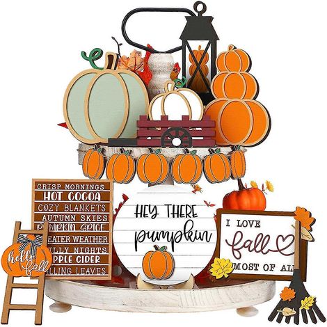 1 Plateau à étages décoratif d'Halloween style rustique, citrouille en plastique, ornement pour comptoir de fête d'Halloween, carnaval, festival, bureau Y (1/5)
