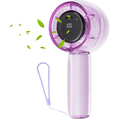 Ventilador portátil de mano con luces LED, velocidad ajustable (1 a 100), pequeño ventilador con pantalla visual, recargable a batería, para festivales de música y viajes. (1/5)