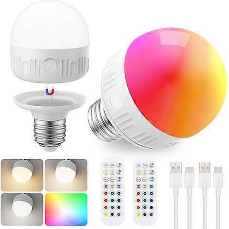 Ampoules rechargeables avec télécommande - 8 W E26, intensité variable, 3 températures de couleur, 15 couleurs RVB, culot magnétique (1/5)