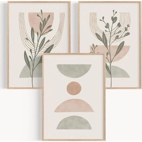 Lot de 3 tableaux décoratifs muraux 30x40 cm – Impressions sur papier 350 gr – Décoration chambre et salon – Style boho moderne (1/5)