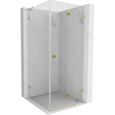 Mexen Lunar-F L klappbare Duschkabine rechts 90 x 90 cm, transparent, gold - 836L-090-090-50-00-P (1/5)