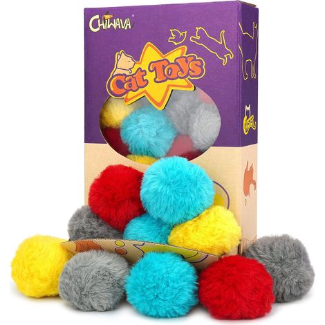 24 pièces 1,8 Pouces cataire Fourrure Chat Jouets Balle balles Douces Pom Pom Chaton Chase Jeu Silencieux Couleur Assortie (1/5)