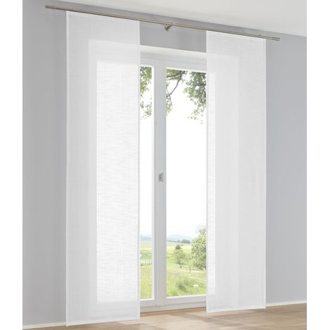 Lot de 2 rideaux coulissants Boston blanc aspect lin rideaux coulissants avec rail en panneau, largeur 60 x hauteur 245 cm (1/5)