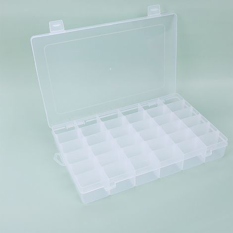 [Boîte de bijoux transparente] Modèle 36 compartiments avec séparateurs amovibles, ABS, 27.5x17.5x4.5cm, organisateur portatif pour boucles d'oreilles, bagues et perles (1/5)