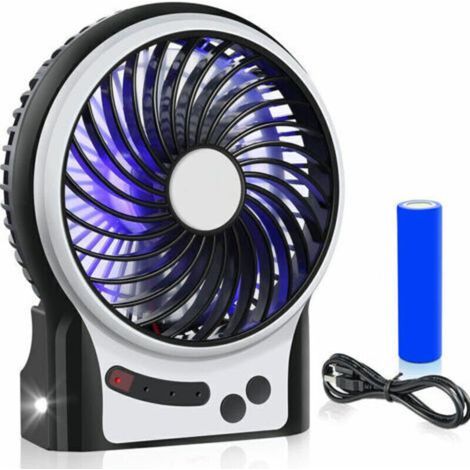 Mini ventilateur de bureau 3 vitesses, ventilateur piles rechargeable avec lumire LED et batterie 1800 mAh, ventilateur USB portable silencieux pour la maison, le bureau, les voyages, le camping, l,