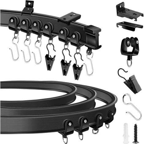 Rail de rideau de plafond, 3 m, flexible, pliable, support mural, noir, incurvé, résistant, système de rail à rideaux coulissants pour camping-car, séparateur de pièce (1/5)