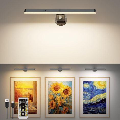 Applique Murale LED Rechargeable Sans Fil avec Télécommande - Lampe Éclairage pour Tableaux, Photos et Galerie d'Art - 3 Températures de Couleur, pour Salle de Bain, Vitrines ou Cible de Fléchettes (1/5)