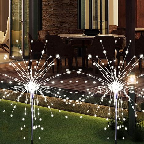LX-1 Lot de 2 guirlandes lumineuses solaires à brancher au sol, blanches, pour feux d'artifice - 120 LED par bâtonnet - 3 LED par bâtonnet - portée : 10 cm (1/5)