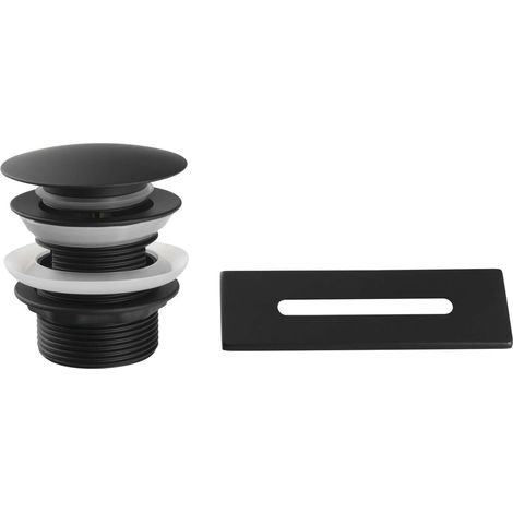 Aqualine - Set piletta per vasca da bagno e coperchio per troppopieno, ClickClack, nero opaco TF9005B (1/4)