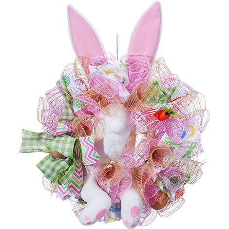 Guirlande De Pâques - Lapin En Mesh - Pour Porte Avant Mur Fenêtre Intérieur Extérieur - Décoration Printemps Festival - 1 Pièce (1/5)