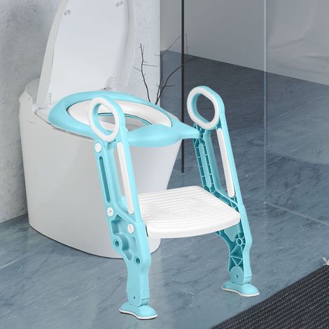 Siège Toilette Enfant Pliable et Réglable,Réducteur de WC Pour Enfant Réducteur de Toilette Bébé pour D'apprentissage à la Propreté (bleu clair) (1/5)