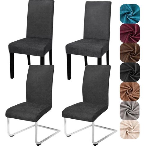 Stuhlhussen 4er Set Kunstleder Stretchbezug für Esszimmerstühle, abnehmbar, schwarz (1/5)