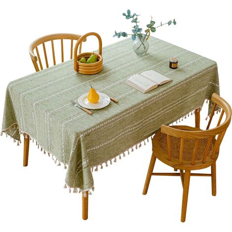 Nappe Rectangulaire Anti Tache Nappe Impermeable Elegante Table Cloth pour Décoration Cuisine,Table Basse,Restaurant(Verte Rayée,140 x 180cm) (1/4)
