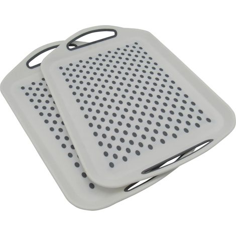 Non Slip Serving Tray X2 (Handles Food Drink Breakfast Dinner Home White)