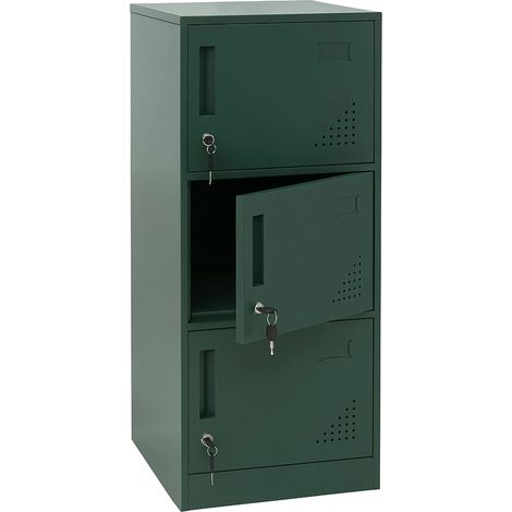 Vestiaire métallique 3 portes serrure avec clés porte-étiquettes et aérations 90x38x45 cm en acier laminé à froid vert 040008942 (1/5)