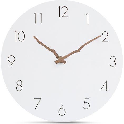 Horloge Murale Bois - Mouvement Quartz Silencieux - Cadran Blanc Chiffres Arabes Noirs - 30 cm - Pour Salon Chambre Bureau Cuisine (1/5)