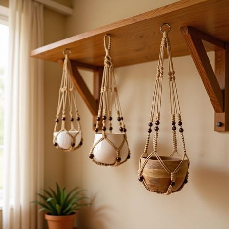 Filet suspendu pour plantes d’extérieur en tissu naturel, filet à suspension pour pots de plantes, fait main deng ALOVEZ (1/3)