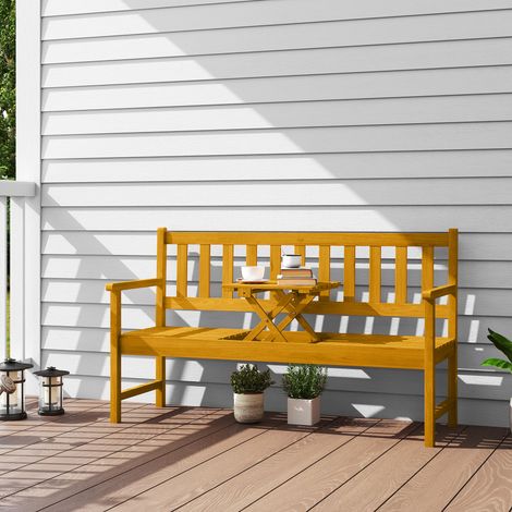 Banc de jardin biplace en bois - teck - banc imperméable avec dossiers et accoudoirs 320 kg chargés 149x56,5x89 cm - Moderne (1/4)