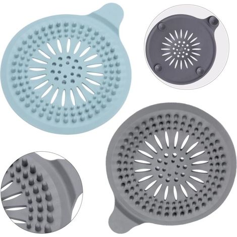 YMYNY 2 Stück Silikon-Haarfänger für die Dusche mit Saugnapf, Abflussschutz, Spülbeckenfilter, universeller Haarfilter für Badezimmer, Badewanne, Küche (Blau + Grau) (1/4)