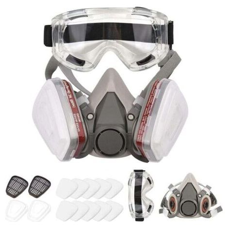 Reusable half-mask respirator 6200 gray – Safety glasses included – Painting and welding protection – Silicone comfort (1/5)