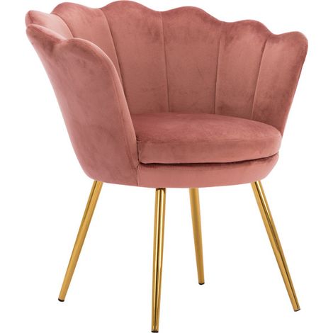 Wahson Sillones relax en Terciopelo, Sillón Tapizado con Respaldo de Pétalos, Silla de tocador para Dormitorio Sala de Estar Maquillaje, Rosa