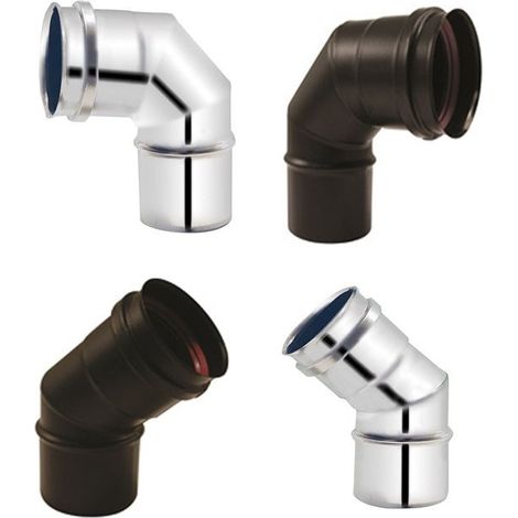 Joncoux – Coude fumisterie Apollo Pellets 45° et 87° – Raccord à 45° – Finition noir mat – Diamètre 80 mm – Joint silicone inclus (1/2)